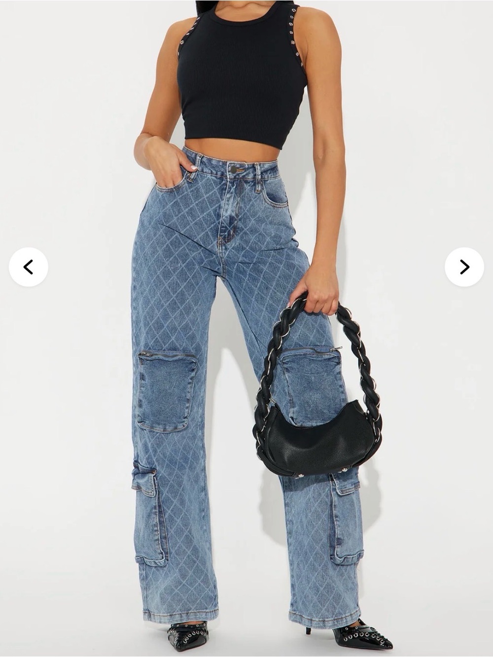Fashion Nova Missing You Cargo Jeans Size 15 NWT Diamond Print Straight Leg Y2K